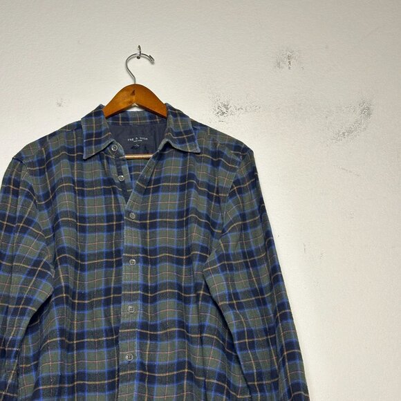 Rag & Bone Long Sleeve Shirt Men L Plaid Flannel Blue Green Gorp Winter Fall - Picture 3 of 16